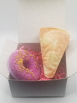 The Treat (Donut Bathbomb and a Piece of Cake Soap)